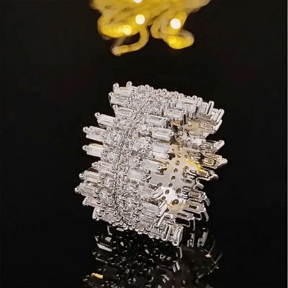 Diamond Wide Band Wedding Engagement Anniversary Ring - Picture 5 of 11